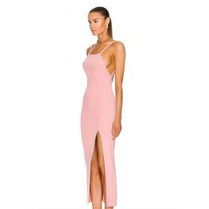 NWT Zeynep Arcay Halter Neck Vintage Rose Backless Slit Midi Knit Dress